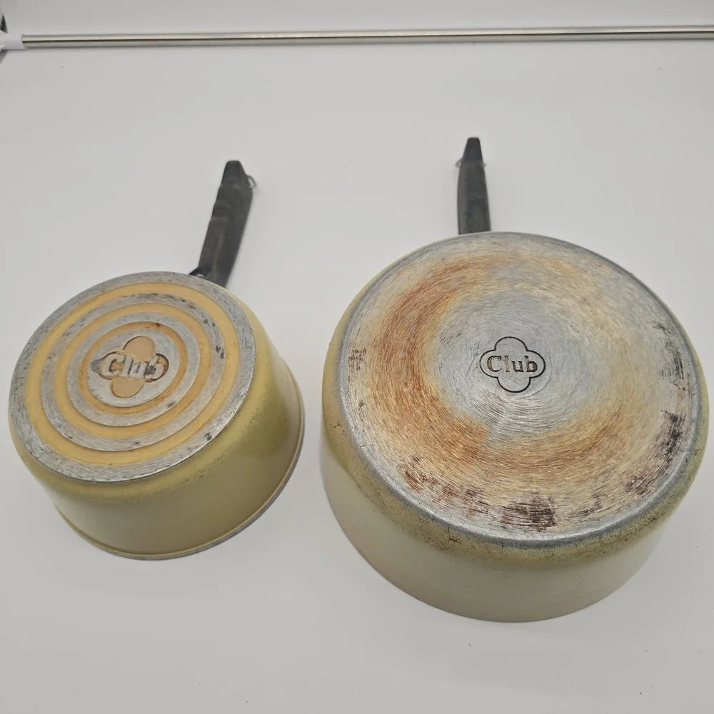 2 VTG Club Yellow Harvest Gold Thick Cast Aluminum Cookware 2 Quart‎ & 3 Quart